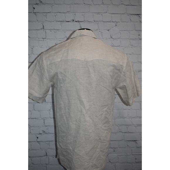 Cubavera Hawaiian Shirt Mens Size Small Tan Tropical Linen Rayon Blend - Picture 3 of 7